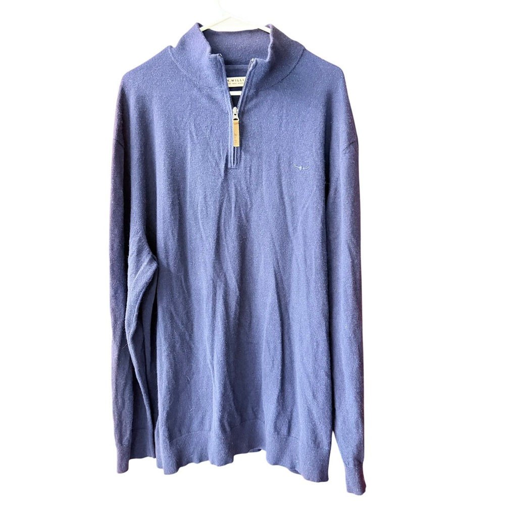 RM Williams Mens 100% Merino Wool 3XL Blue Quarter Zip Mock Neck Sweater